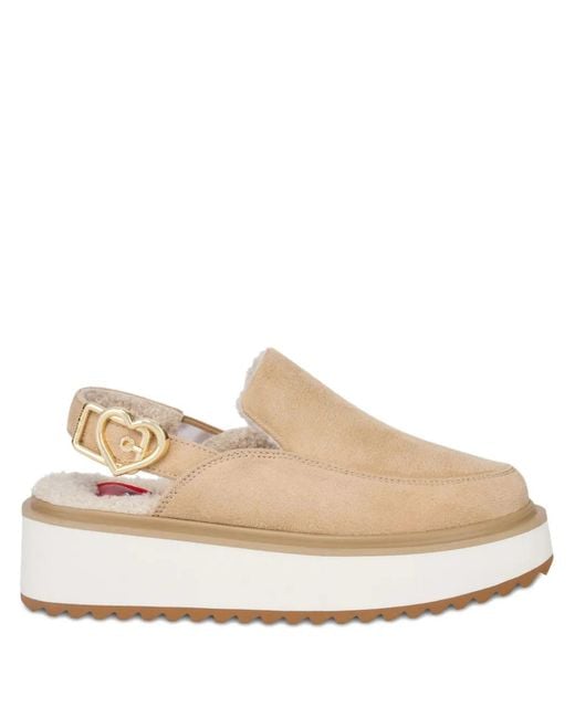 Love Moschino Natural Heart-Buckle Platform Mules
