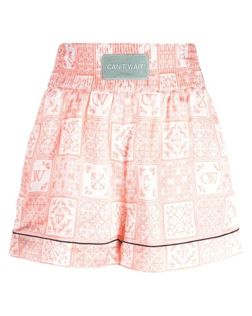 Off-White c/o Virgil Abloh Pink Logo-Appliqué High-Waist Mini Shorts