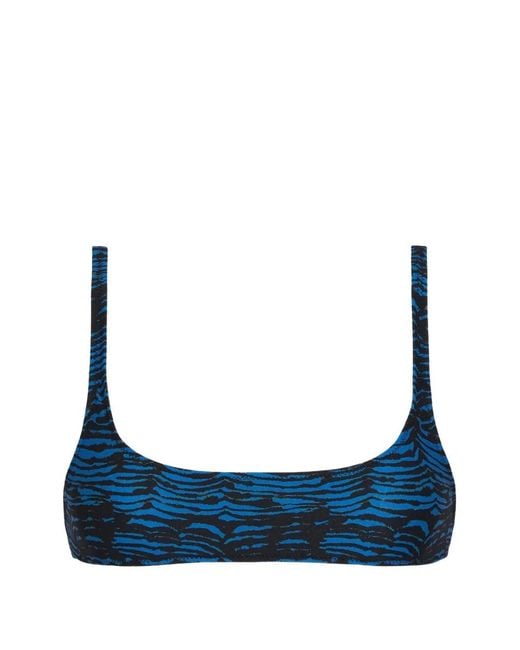 Tropic of C Blue Tiger-Print Scoop-Neck Bikini Top