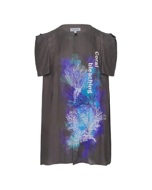 Yohji Yamamoto Blue Graphic-Print Blouse for men