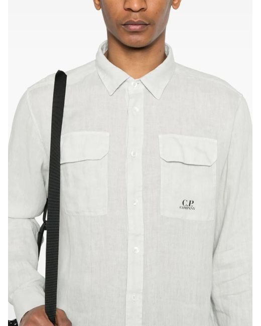 C P Company Linen Long-Sleeves Shirt in White für Herren