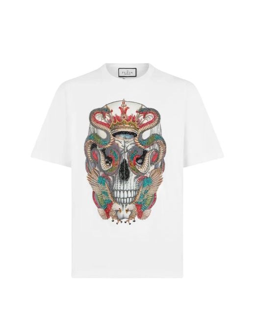 Philipp Plein White Round-Neck Skull-Graphic T-Shirt for men