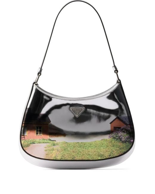 Prada Black Cleo Printed Brushed Leather Shoulder Bag