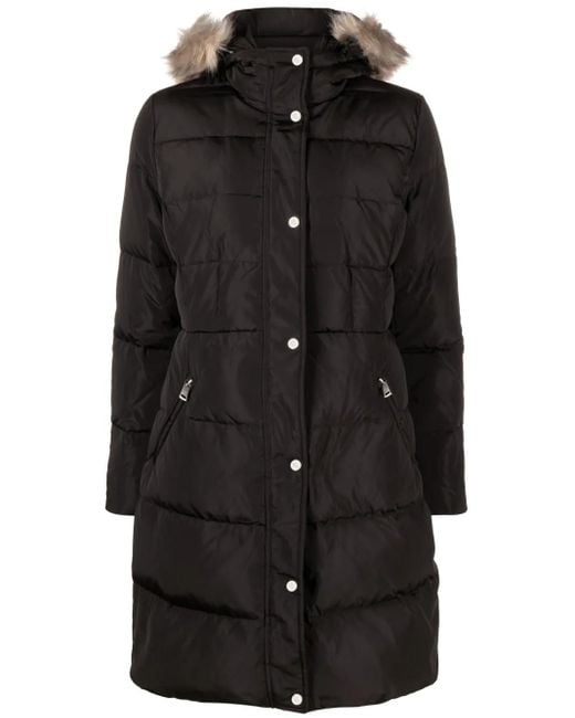 Ralph Lauren Black Faux-Fur Trim Quilted Coat