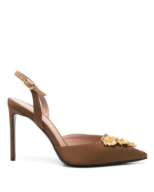 Ginissima Brown X Moogu 100Mm Floral-Appliqué Heeled Pumps