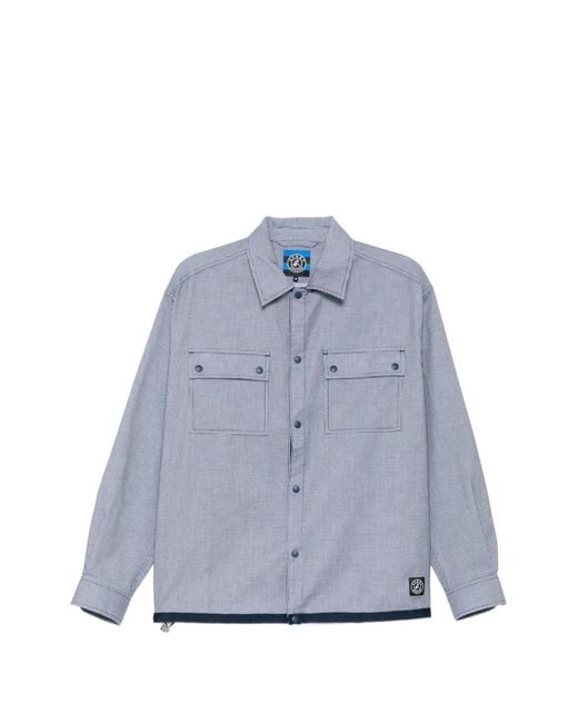 SPORT b. by agnès b. Blue Logo-Patched Checked Shirt for men