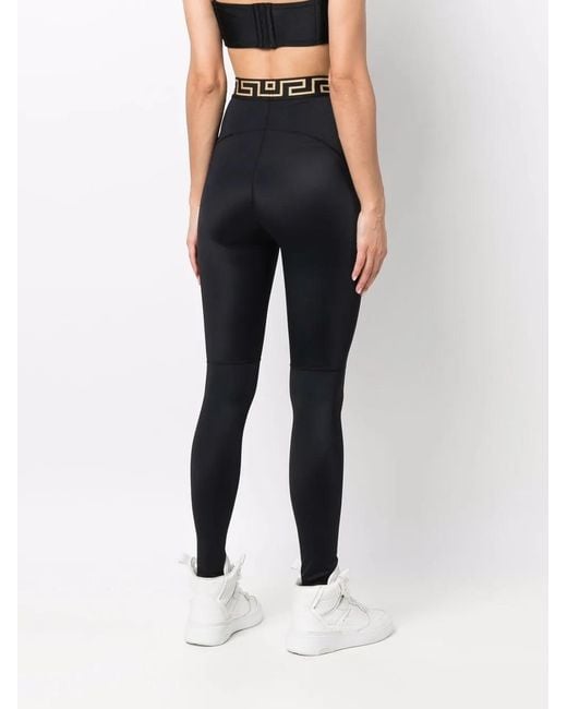 Versace Blue Greca Waistband Performance Leggings