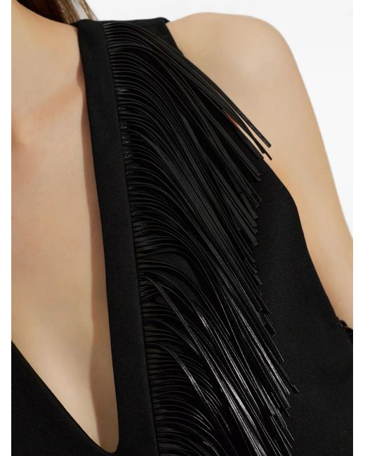 Sportmax Black Fringe-Trimmed V-Neck Dress
