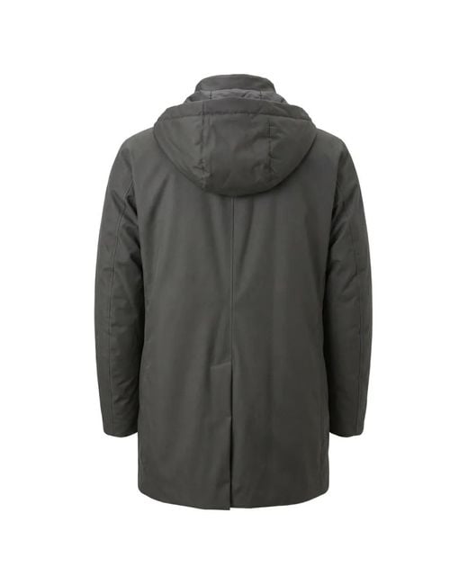 Moorer Black Hooded Button-Up Coat for men