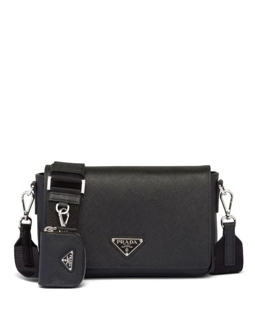 メンズ Prada サフィアーノレザー ショルダーバッグ Black
