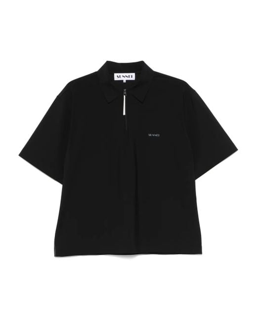 Sunnei Black Logo-Print Polo Shirt