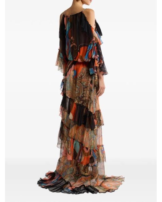 Etro Brown Ruffled Maxi Dress