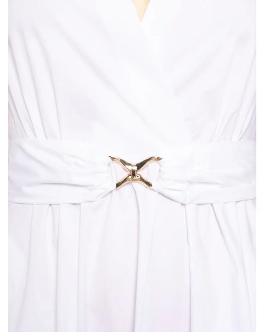 Twinset White Robe Mi-Longue Ceinturée À Col V