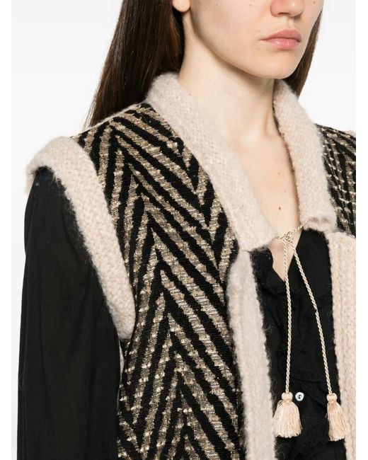 Forte_forte Black Chevron-Pattern Tassel-Detail Jacket