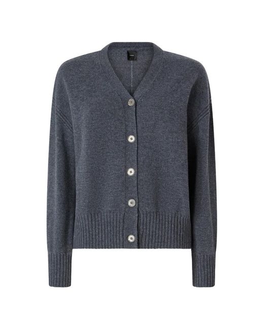 Pinko Blue Ribbed-Trim V-Neck Cardigan