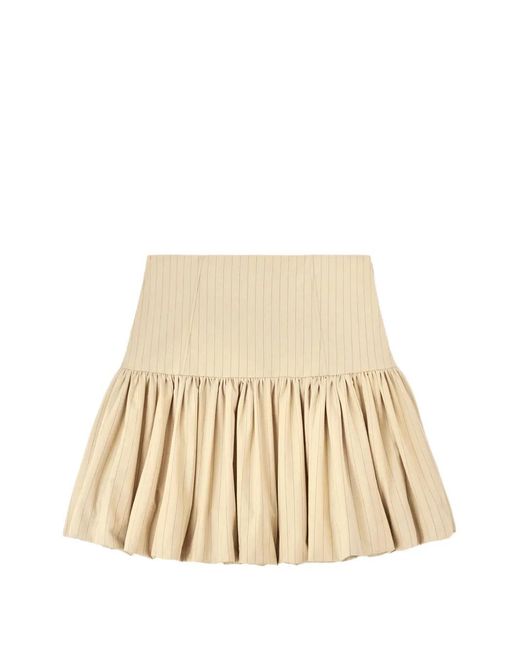 Ganni Natural Pinstripe Ruffled Mini Skirt