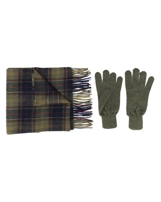 Barbour Black Tartan Scarf And Gloves Set for men