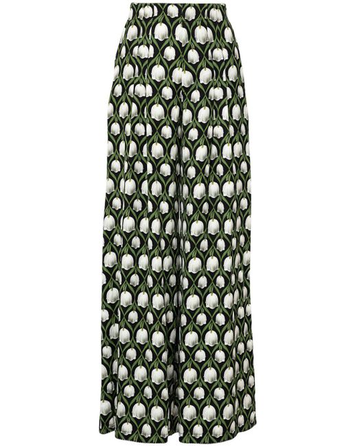Agua Bendita Green Piñon Perla Floral-print Trousers