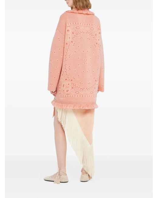 Alanui Pink Bandana Jacquard Fringed Cardigan