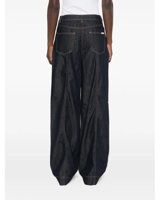 Self-Portrait Gray Contrast-Stitch Wide-Leg Jeans