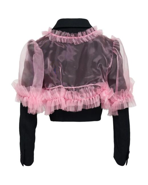 Noir Kei Ninomiya Pink Tulle-Trim Cropped Jacket