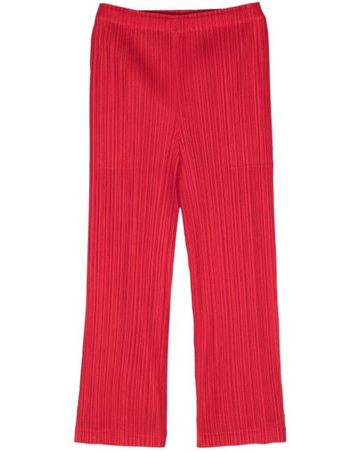Pantaloni dritti con pieghe di Pleats Please Issey Miyake in Red