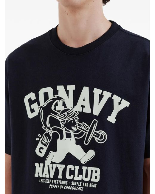 Chocoolate Blue Graphic-Print Logo-Patch T-Shirt for men