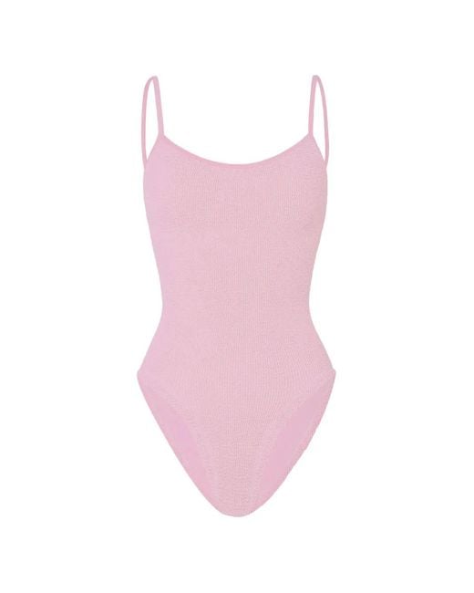 Hunza G Pink Pamela Metallic Seersucker Swimsuit