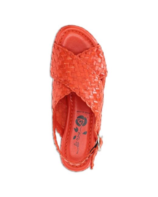 LA ROSE Red Woven Crossover Platform Sandals
