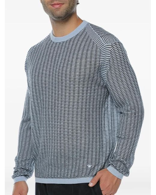 Emporio Armani Blue Textured-Knit Raglan-Sleeve Sweater for men