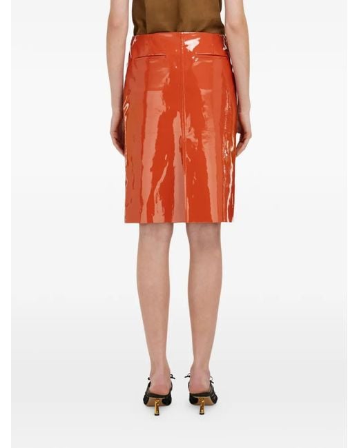 Ferragamo Orange Patent Leather Pencil Skirt