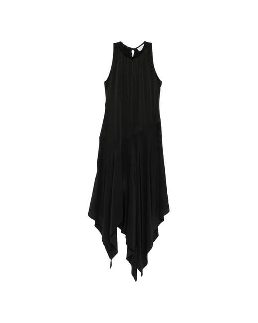 McQueen Black Handkerchief-Hem Halterneck Midi Dress