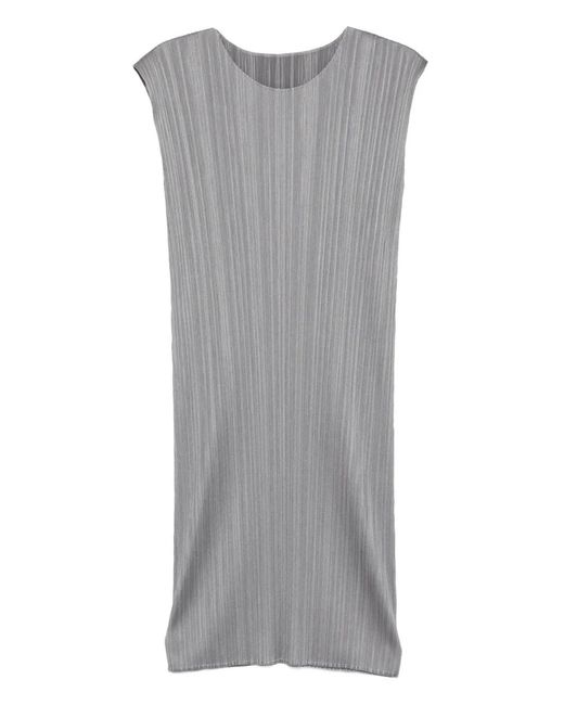 Pleats Please Issey Miyake Gray Pleated Sleeveless Midi Dress