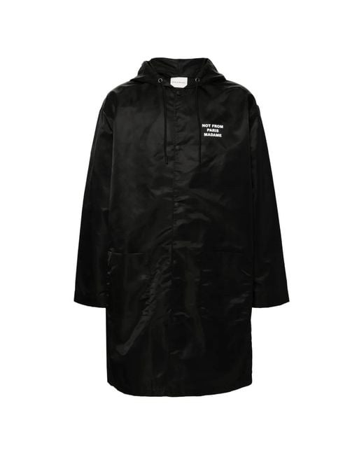 Drole de Monsieur Black Slogan Hooded Parka Coat
