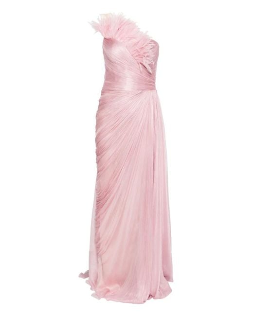IRIS SERBAN Pink Elemiah Feather-Trim Gown
