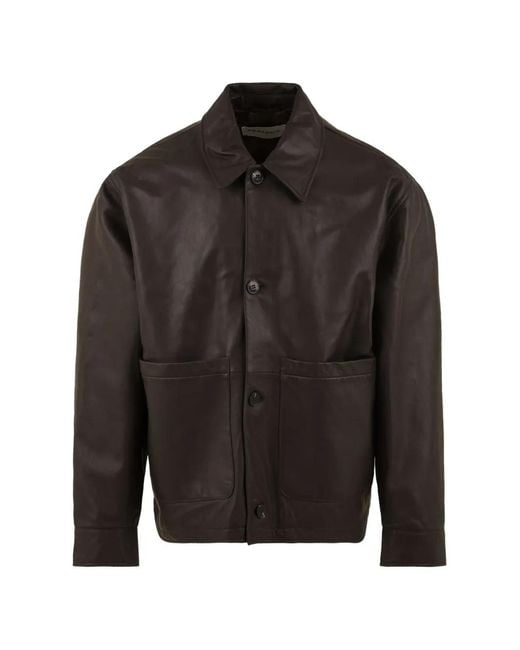 Amaranto Black Patch-Pocket Leather Jacket for men