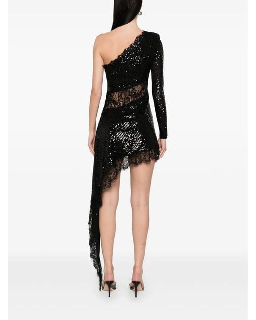 Nissa Black Lace-Insert Sequined Mini Dress