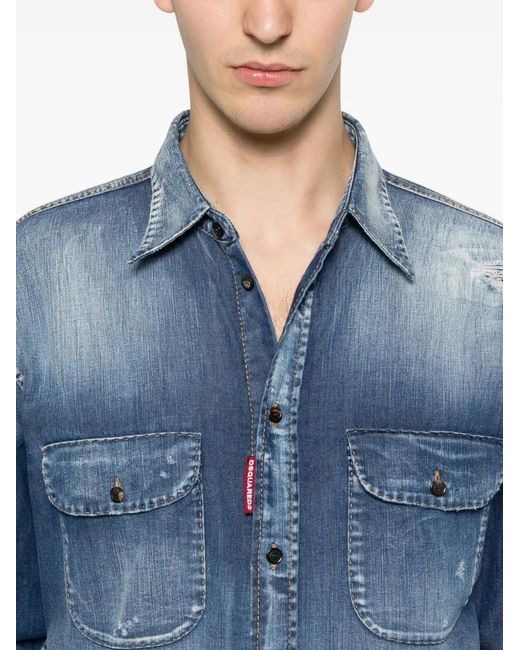 DSquared² Blue Classic Denim Long Sleeve Button Shirt for men