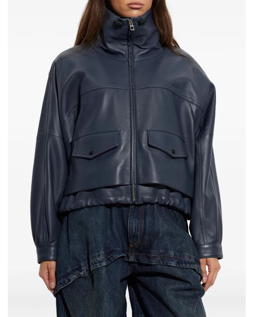 Loewe Blue Stand-Up-Collar Leather Jacket