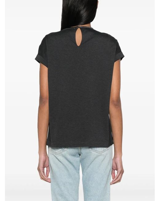 Brunello Cucinelli Black Keyhole-Detail Cotton T-Shirt