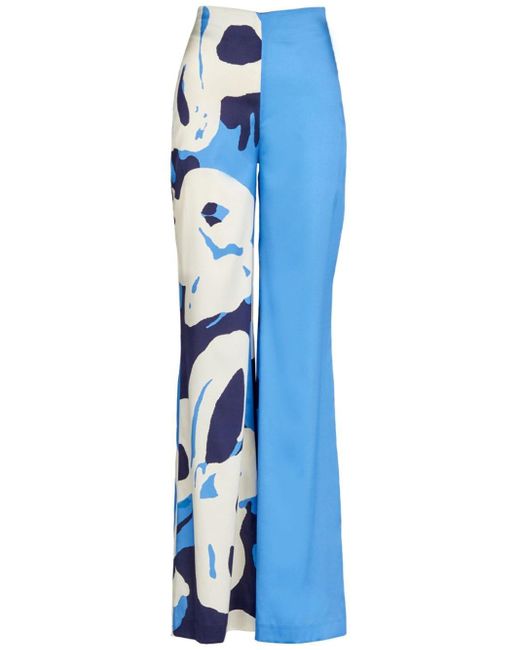 Silvia Tcherassi Blue Andie Panelled Silk Palazzo Trousers