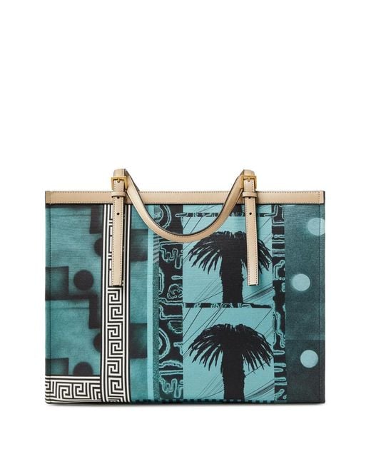 Versace Blue Rivière Printed Large Canvas Tote