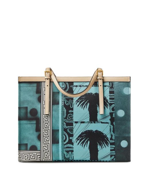 Versace Blue Rivière Printed Large Canvas Tote