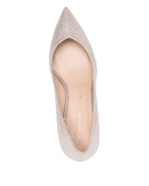 Stuart Weitzman White 75Mm Glitter Pointed-Toe Pumps