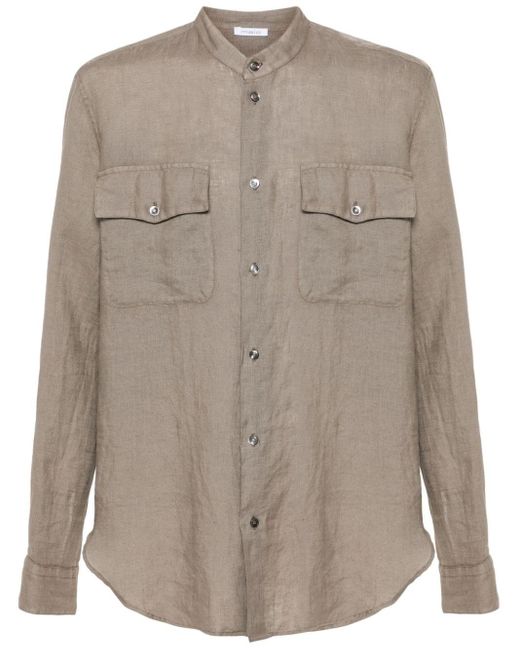 Malo Brown Slub-texture Linen Shirt for men