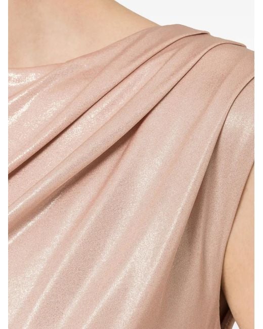 Nissa Natural Metallic-Effect Pleated Midi Dress