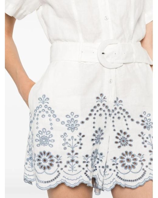 Mc2 Saint Barth White Embroidered Belted Playsuit