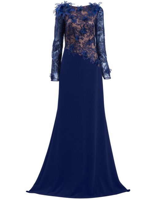 Tadashi Shoji Blue Bryony Appliquéd Gown