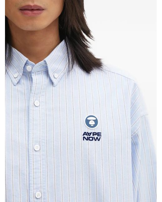 Aape By A Bathing Ape Blue Striped-Pattern Logo-Patch Shirt for men