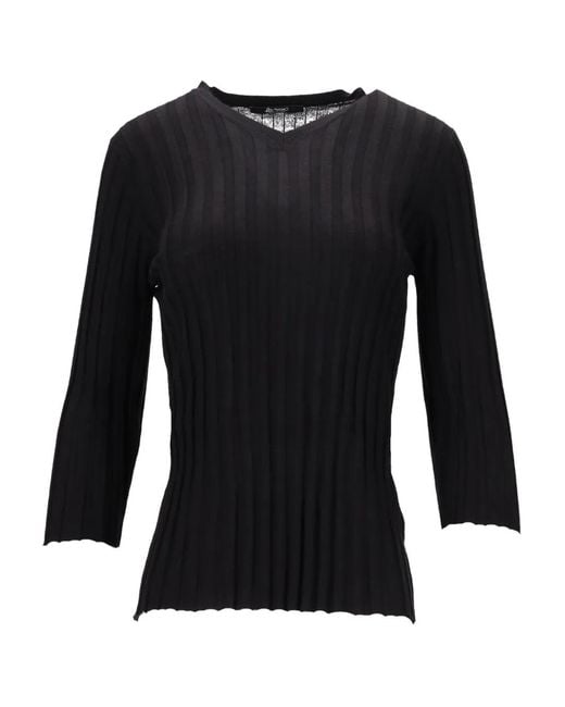 LA ROSE Black V-Neck Ribbed Sweater